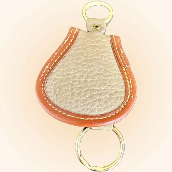 Dooney and Bourke Vintage Horseshoe Tan Leather Braided Double Key Fob - Picture 3 of 4